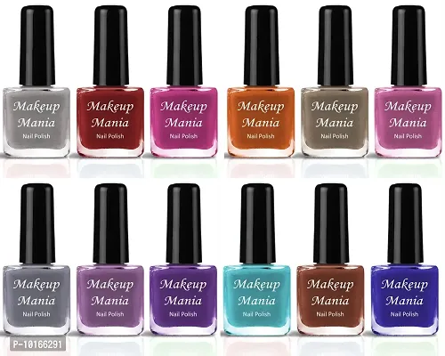 Makeup Mania Intense Shine Nail Polish Long Stay, Non Toxic Latest Set of 12 Pcs  Purple, Silver, Red, Pink, Orange, Nude