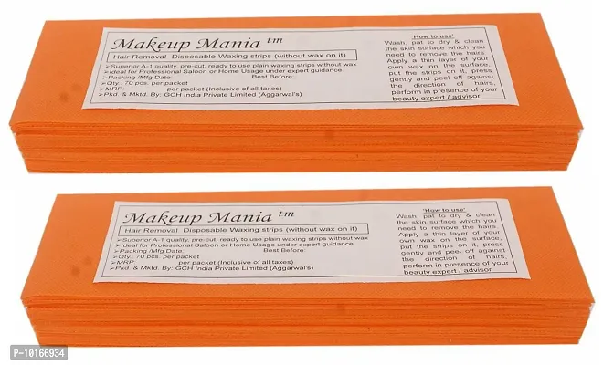 Makeup Mania 140 Pcs Large Waxing Strips, Non-Woven Hair Removal Plain Waxing Strips - Orange 140 Pcs