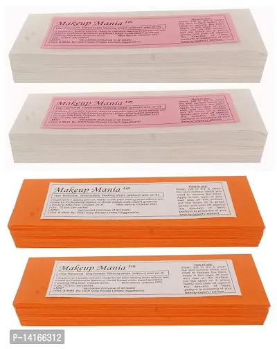 Makeup Mania Non-Woven Body Wax Strips, Hair Removal Waxing Strips for Face, Legs, Underarms, Facial Eyebrow, Disposable Large, 280 Strips (White, Orange)