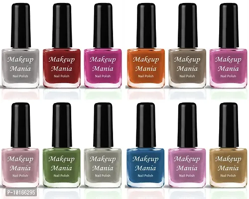 Makeup Mania Color Rich Toxic Free Perfection Shine Nail Polish Set of 12 Pcs  Green, Grey, Purple, Silver, Red, Pink, Orange