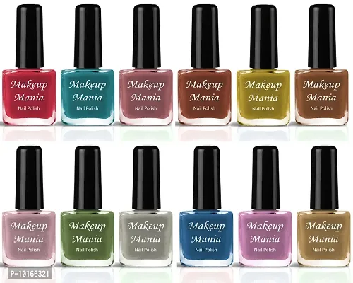 Makeup Mania Non Toxic Ultra 3D Shine Longest Lasting Nail Polish Set of 12 Pcs  Green, Grey, Blue, Mauve, Red, Mauve, Yellow, Nude