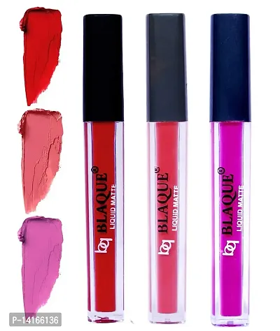 bq BLAQUE? Matte Liquid Lipstick Combo of 3 Lip Color 4ml each, Long Lasting  Waterproof - Red, Pinkish Peach, Swiss Light Magenta-thumb0