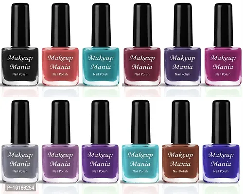 Makeup Mania Non Toxic Ultra 3D Shine Longest Lasting Nail Polish Set of 12 Pcs  Black, Green, Purple, Grey, Blue