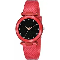 Stylish Red Synthetic Leather Analog Watch For Women-thumb1