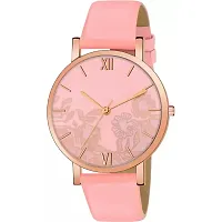 Stylish Pink Synthetic Leather Analog Watch For Women-thumb1