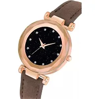 Medboo Black 12 Diamond Dial Brown Leather Belt  Wrist Girls watch-thumb2