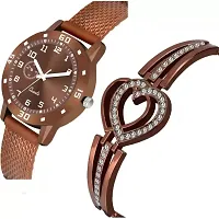 Stylish Brown Synthetic Leather Analog Watch With Bracelet For Women-thumb1