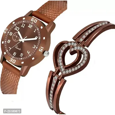 Stylish Brown Synthetic Leather Analog Watch With Bracelet For Women-thumb2