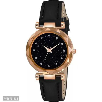 Medboo Black 12 Diamond Dial Black Leather Belt  Wrist Girls watch-thumb2