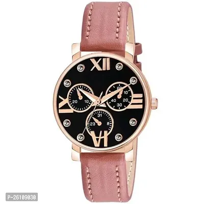 Stylish Pink Synthetic Leather Analog Watch For Women-thumb0