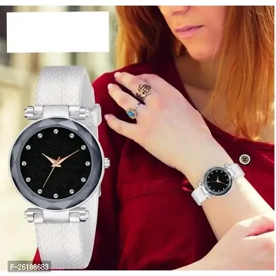 Stylish Silver Synthetic Leather Analog Watch For Women-thumb0