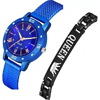 Stylish Blue Synthetic Leather Analog Watch With Bracelet For Women-thumb1