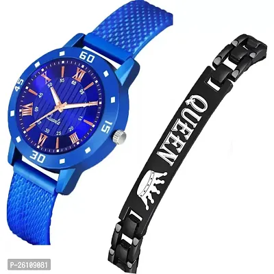 Stylish Blue Synthetic Leather Analog Watch With Bracelet For Women-thumb2