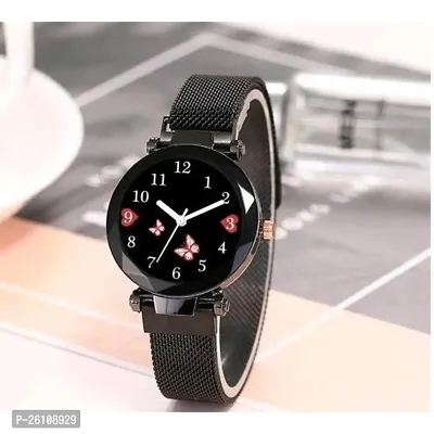 Stylish Black Synthetic Leather Analog Watch For Women