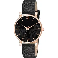 Stylish Black Synthetic Leather Analog Watch For Women-thumb1