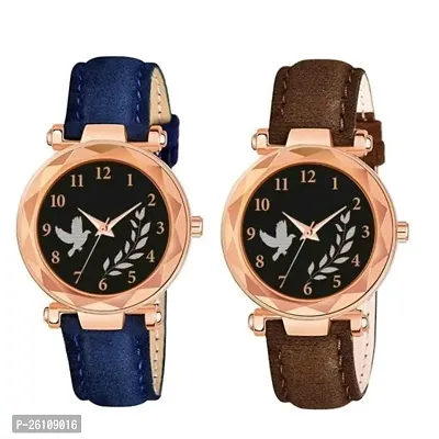 Stylish Synthetic Leather Analog Watches Combo For Women Pack Of 2-thumb0