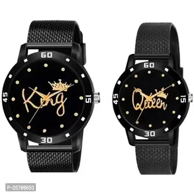 Medboo Black King Queen Dial PU Strep Couple Men And Women Watch-thumb0