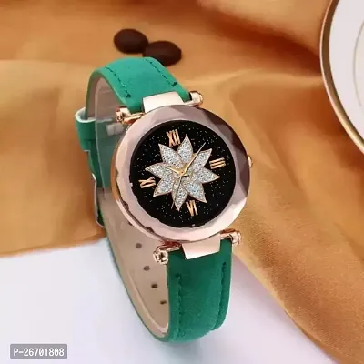 Medboo Flower Designer Dial  Stylish Green Belt Wrist Women Watch-thumb0