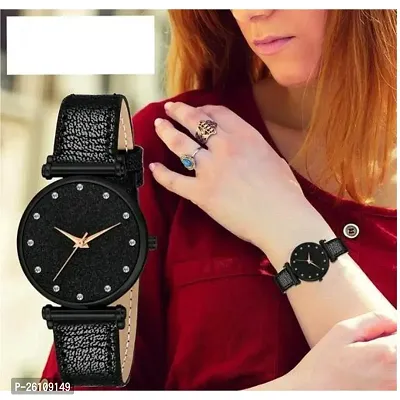 Stylish Black Synthetic Leather Analog Watch For Women