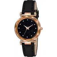 Medboo Black 12 Diamond Dial Black Leather Belt  Wrist Girls watch-thumb2