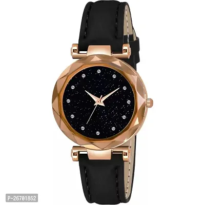 Medboo Black 12 Diamond Dial Black Leather Belt  Wrist Girls watch-thumb3