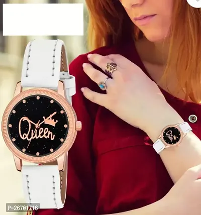 Medboo Queen Dial White Leather Strap Watch For Girls-thumb2