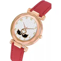 Medboo Red Slim Dial Leather Belt Women Watch-thumb3