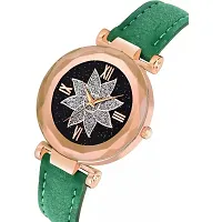 Medboo Flower Designer Dial  Stylish Green Belt Wrist Women Watch-thumb2