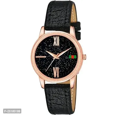 Stylish Black Synthetic Leather Analog Watch For Women