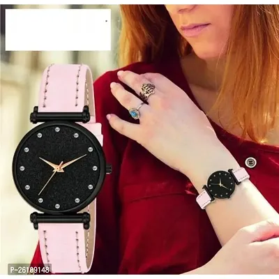 Stylish Pink Synthetic Leather Analog Watch For Women