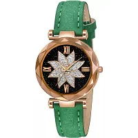 Medboo Flower Designer Dial  Stylish Green Belt Wrist Women Watch-thumb1