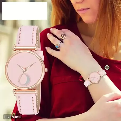 Medboo Pink Moon Dial Leather Strap  Watch For Girls-thumb0