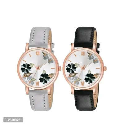 Stylish Synthetic Leather Analog Watches Combo For Women Pack Of 2-thumb0