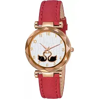 Medboo Red Slim Dial Leather Belt Women Watch-thumb1