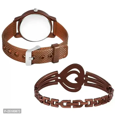 Stylish Brown Synthetic Leather Analog Watch With Bracelet For Women-thumb3