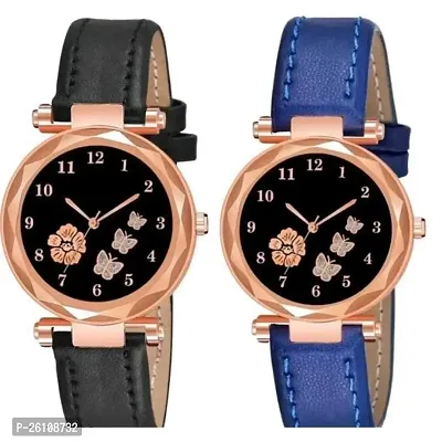 Stylish Synthetic Leather Analog Watches Combo For Women Pack Of 2-thumb0