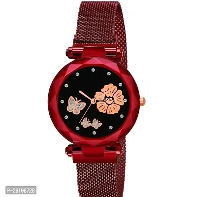 Stylish Red Synthetic Leather Analog Watch For Women-thumb2