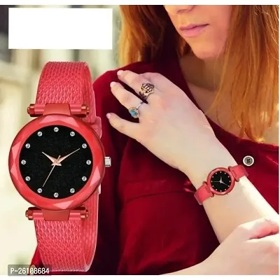 Stylish Red Synthetic Leather Analog Watch For Women-thumb0