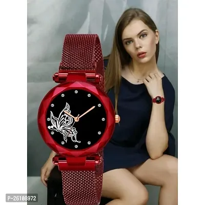 Stylish Red Synthetic Leather Analog Watch For Women