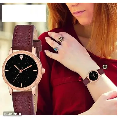 Stylish Red Synthetic Leather Analog Watch For Women