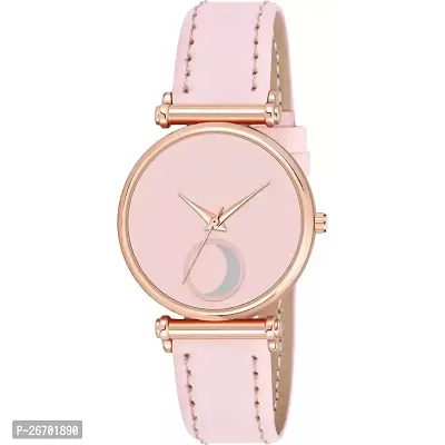 Medboo Pink Moon Dial Leather Strap  Watch For Girls-thumb2