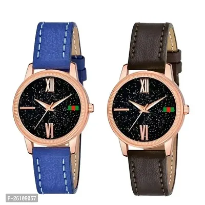 Stylish Synthetic Leather Analog Watches Combo For Women Pack Of 2-thumb0