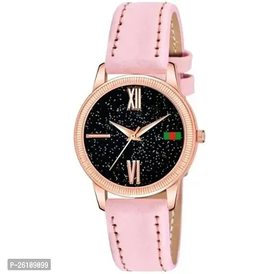 Stylish Pink Synthetic Leather Analog Watch For Women