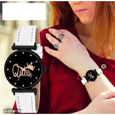 Stylish White Synthetic Leather Analog Watch For Women-thumb0