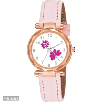 Stylish Pink Synthetic Leather Analog Watch For Women