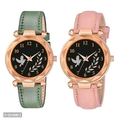 Stylish Synthetic Leather Analog Watches Combo For Women Pack Of 2-thumb0