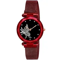 Stylish Red Synthetic Leather Analog Watch For Women-thumb1