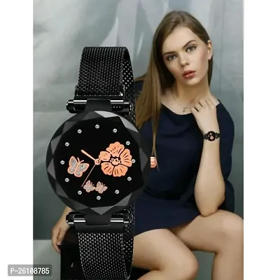 Stylish Black Synthetic Leather Analog Watch For Women