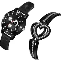 Stylish Black Synthetic Leather Analog Watch With Bracelet For Women-thumb1