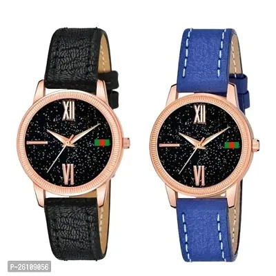 Stylish Synthetic Leather Analog Watches Combo For Women Pack Of 2-thumb0